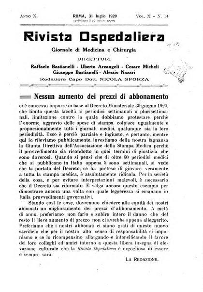 Rivista ospedaliera giornale di medicina e chirurgia