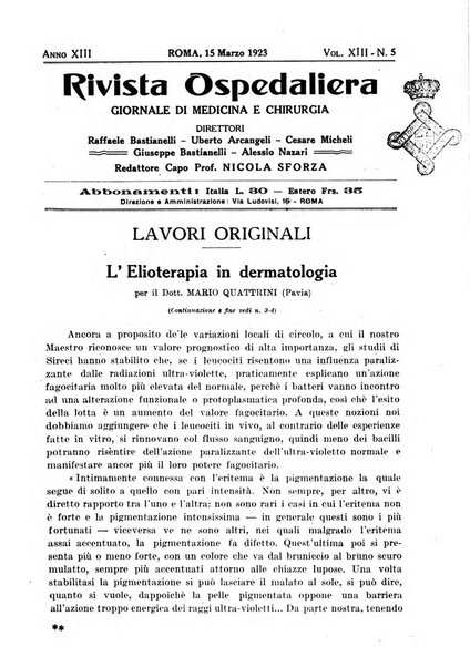 Rivista ospedaliera giornale di medicina e chirurgia