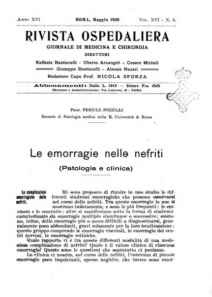 Rivista ospedaliera giornale di medicina e chirurgia