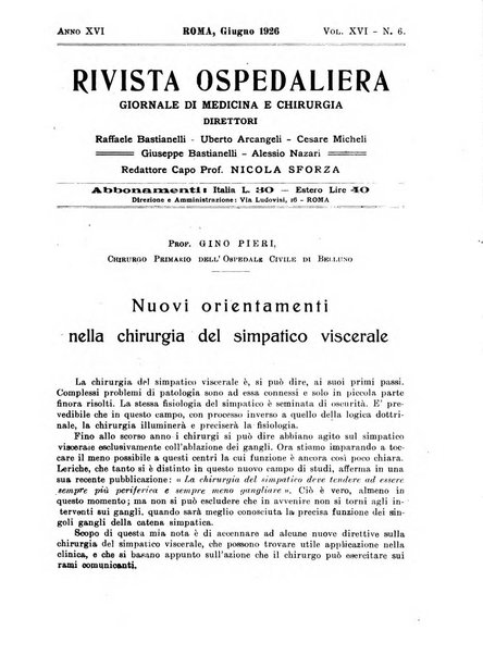 Rivista ospedaliera giornale di medicina e chirurgia