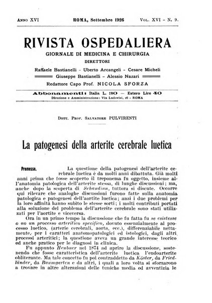 Rivista ospedaliera giornale di medicina e chirurgia