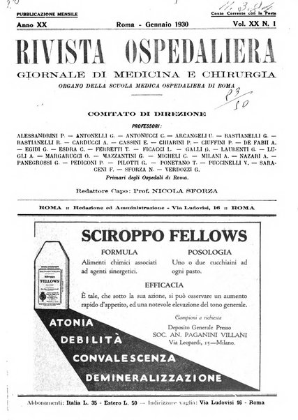 Rivista ospedaliera giornale di medicina e chirurgia