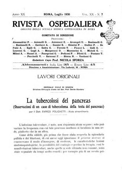 Rivista ospedaliera giornale di medicina e chirurgia