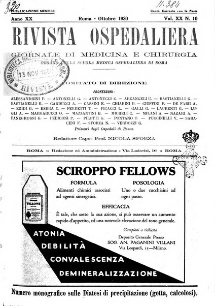 Rivista ospedaliera giornale di medicina e chirurgia