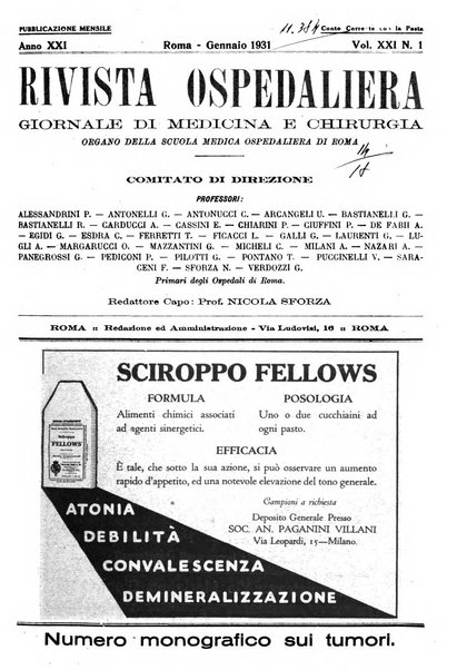 Rivista ospedaliera giornale di medicina e chirurgia