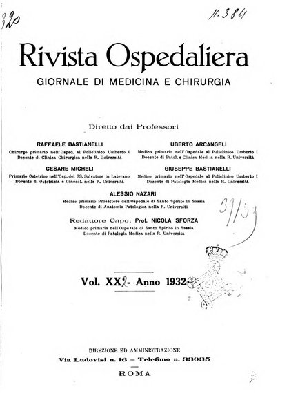 Rivista ospedaliera giornale di medicina e chirurgia