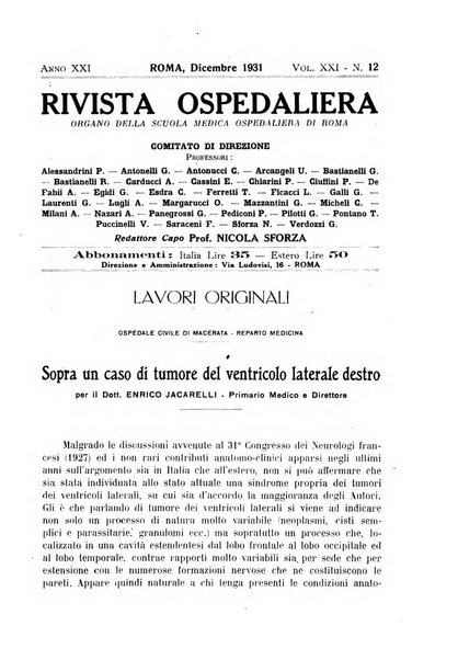 Rivista ospedaliera giornale di medicina e chirurgia