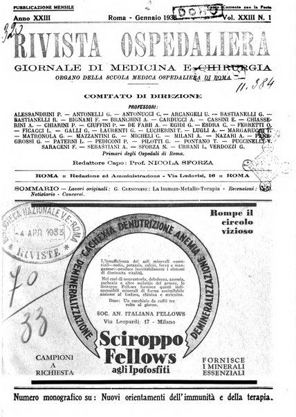 Rivista ospedaliera giornale di medicina e chirurgia