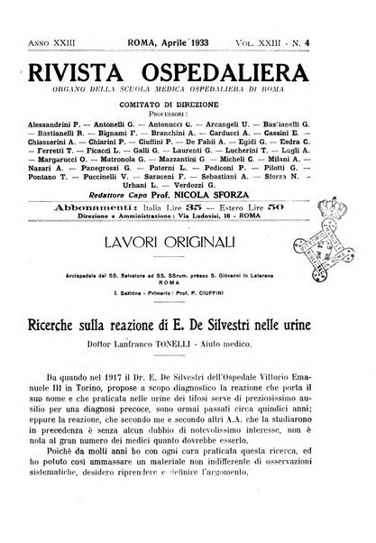 Rivista ospedaliera giornale di medicina e chirurgia