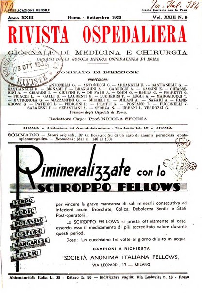 Rivista ospedaliera giornale di medicina e chirurgia