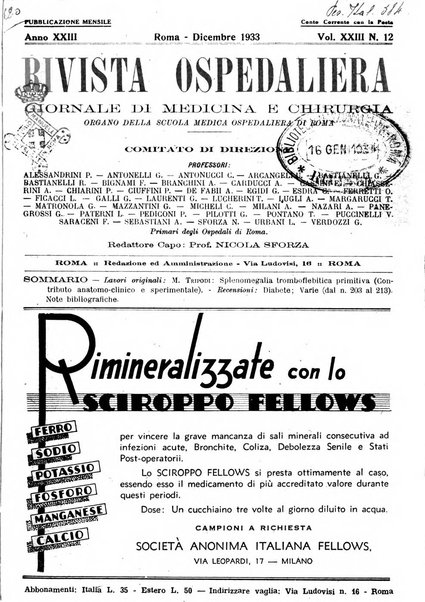 Rivista ospedaliera giornale di medicina e chirurgia