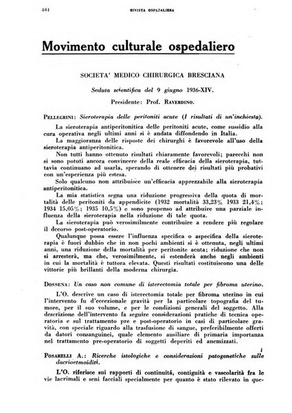 Rivista ospedaliera giornale di medicina e chirurgia