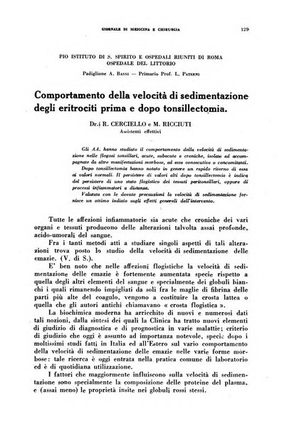 Rivista ospedaliera giornale di medicina e chirurgia