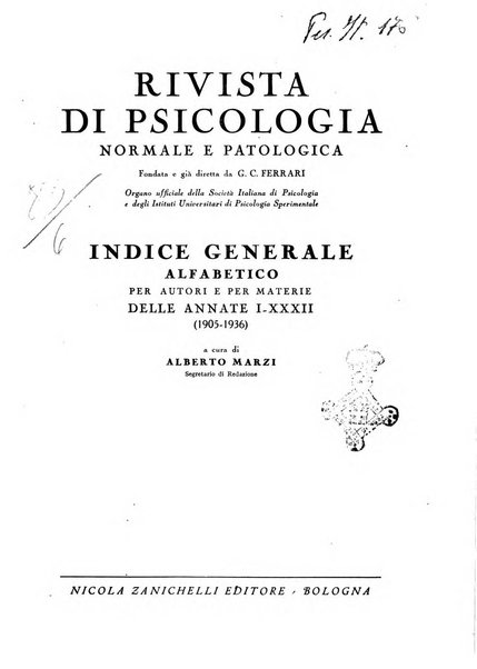 Rivista di psicologia normale e patologica Organo della Societa Italiana di Psicologia