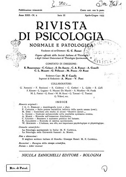 Rivista di psicologia normale e patologica Organo della Societa Italiana di Psicologia