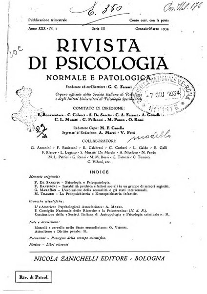 Rivista di psicologia normale e patologica Organo della Societa Italiana di Psicologia