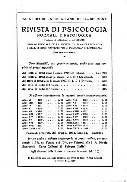 Rivista di psicologia normale e patologica Organo della Societa Italiana di Psicologia