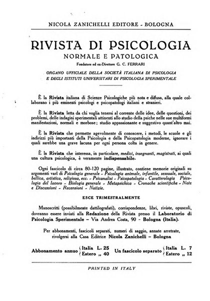 Rivista di psicologia normale e patologica Organo della Societa Italiana di Psicologia