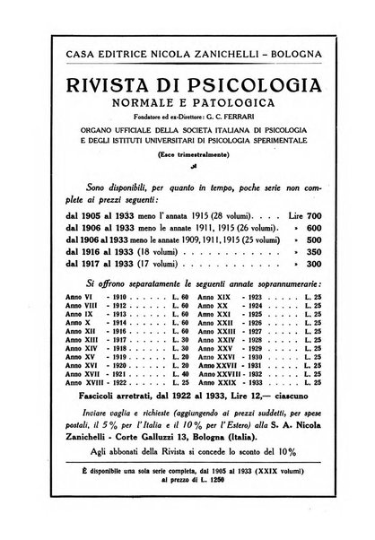 Rivista di psicologia normale e patologica Organo della Societa Italiana di Psicologia