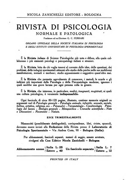 Rivista di psicologia normale e patologica Organo della Societa Italiana di Psicologia