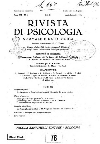 Rivista di psicologia normale e patologica Organo della Societa Italiana di Psicologia