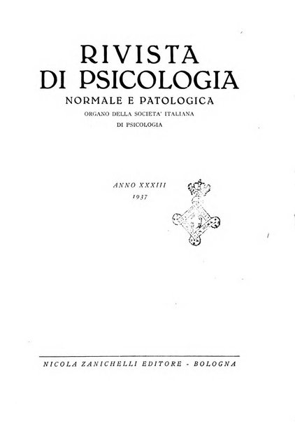 Rivista di psicologia normale e patologica Organo della Societa Italiana di Psicologia