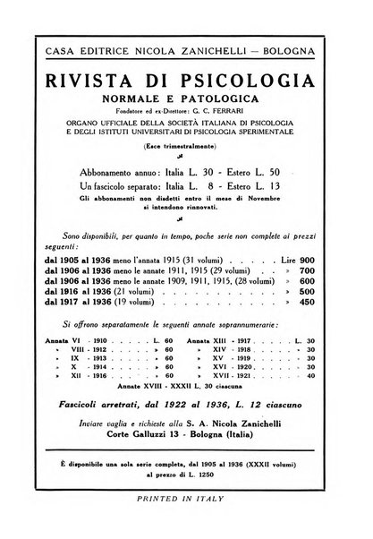 Rivista di psicologia normale e patologica Organo della Societa Italiana di Psicologia