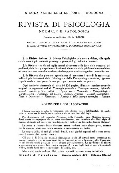 Rivista di psicologia normale e patologica Organo della Societa Italiana di Psicologia