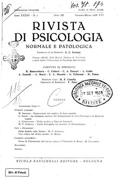 Rivista di psicologia normale e patologica Organo della Societa Italiana di Psicologia