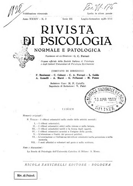 Rivista di psicologia normale e patologica Organo della Societa Italiana di Psicologia