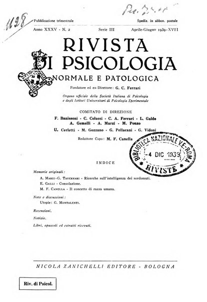 Rivista di psicologia normale e patologica Organo della Societa Italiana di Psicologia