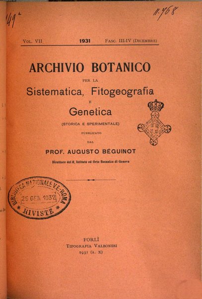 Archivio botanico per la sistematica, fitogeografia e genetica