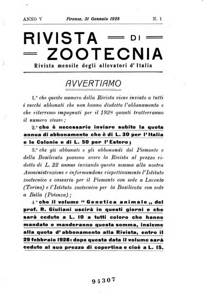 Rivista di zootecnia rassegna mensile di scienza e pratica zootecnica