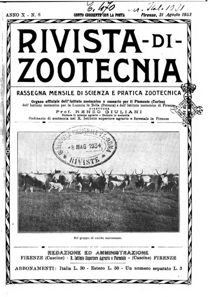 Rivista di zootecnia rassegna mensile di scienza e pratica zootecnica