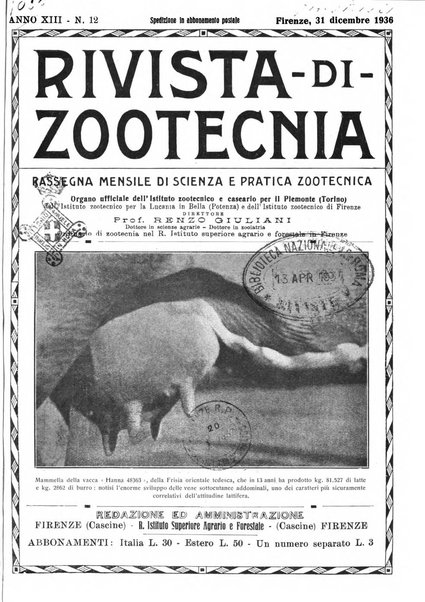 Rivista di zootecnia rassegna mensile di scienza e pratica zootecnica