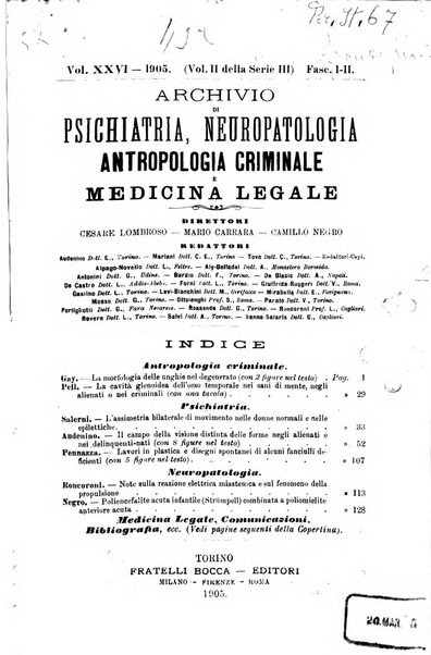 Archivio di psichiatria, neuropatologia, antropologia criminale e medicina legale