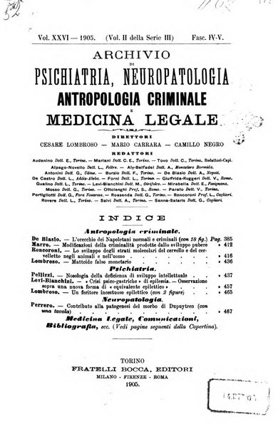 Archivio di psichiatria, neuropatologia, antropologia criminale e medicina legale