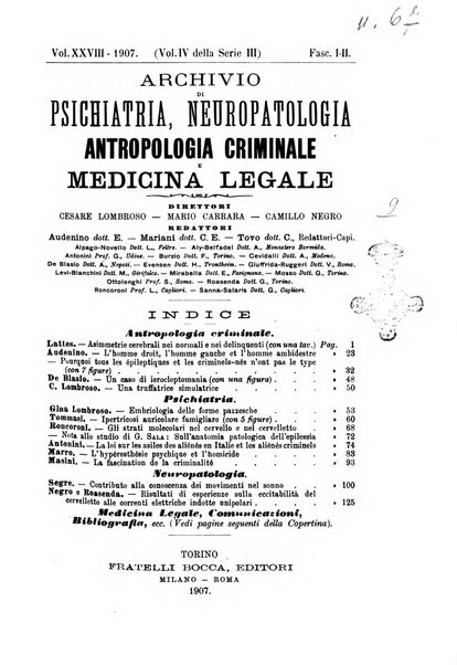 Archivio di psichiatria, neuropatologia, antropologia criminale e medicina legale