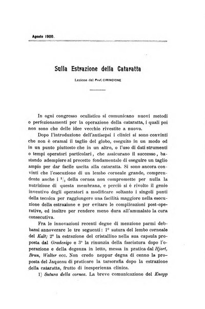 La Clinica oculistica periodico mensile per i medici pratici