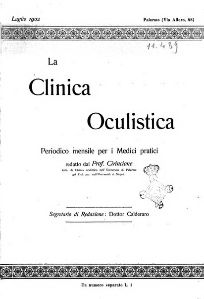 La Clinica oculistica periodico mensile per i medici pratici