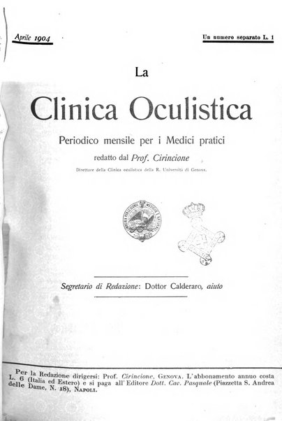 La Clinica oculistica periodico mensile per i medici pratici