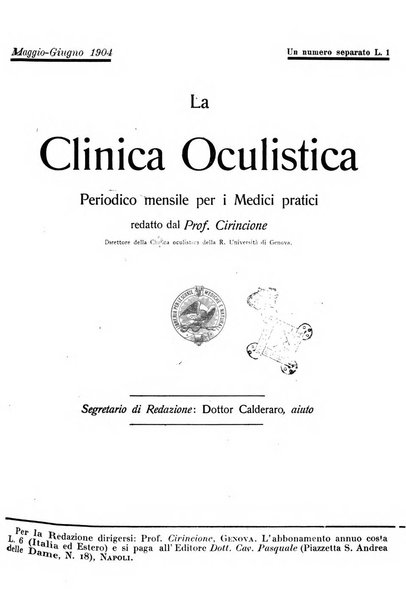 La Clinica oculistica periodico mensile per i medici pratici