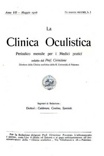 La Clinica oculistica periodico mensile per i medici pratici