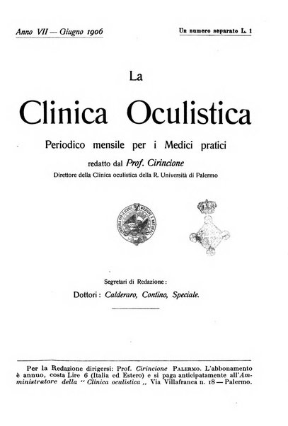 La Clinica oculistica periodico mensile per i medici pratici