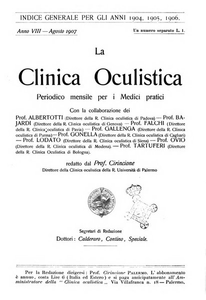 La Clinica oculistica periodico mensile per i medici pratici