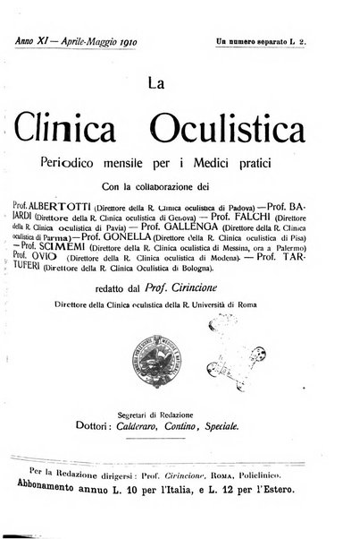 La Clinica oculistica periodico mensile per i medici pratici