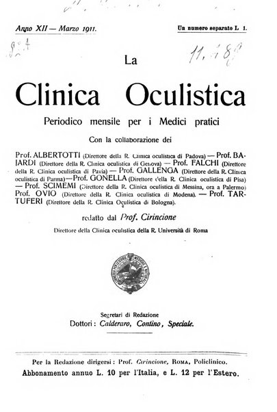 La Clinica oculistica periodico mensile per i medici pratici