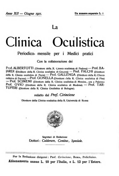 La Clinica oculistica periodico mensile per i medici pratici