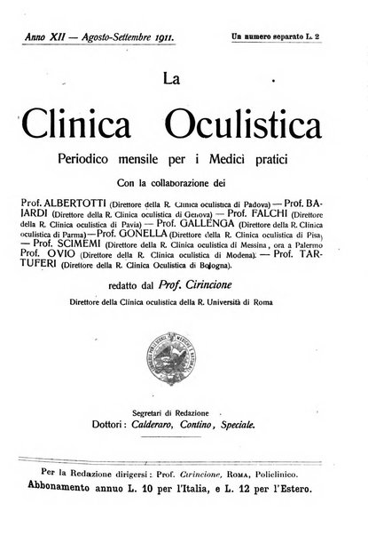 La Clinica oculistica periodico mensile per i medici pratici