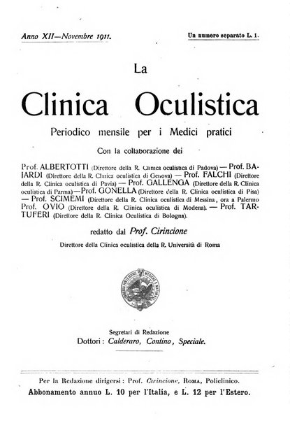 La Clinica oculistica periodico mensile per i medici pratici